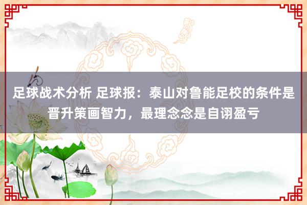 足球战术分析 足球报：泰山对鲁能足校的条件是晋升策画智力，最理念念是自诩盈亏